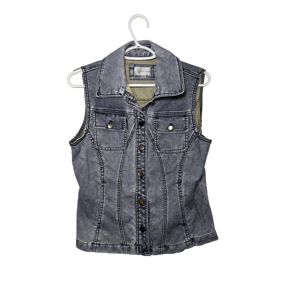 Erin London Womens Gray Distressed Faux Leather Moto Vest Small Grunge‎ Punk